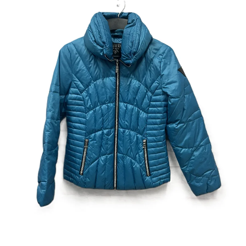 Jacket Puffer & Quilted By Guess In Blue, Size: S